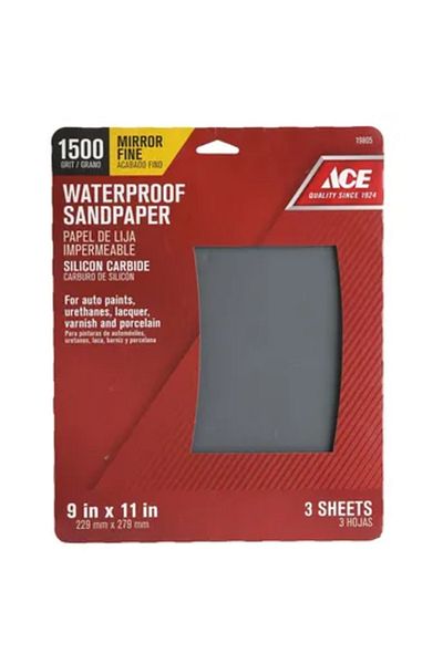 ACE 1500 Mirror Fine Waterproof Sandpaper Sheets (Pack of 3, 22.9 x 27.9 cm)