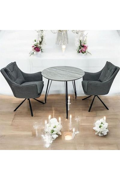 l'elefante 2-Seater Tea Table Set with Cushioned Chairs – Modern Wooden Coffee Table with Steel Frame – Com