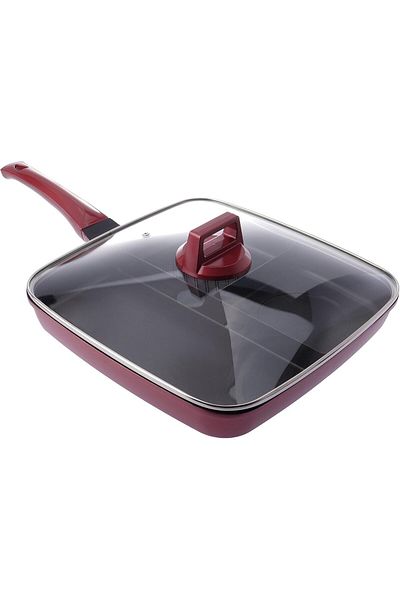 ALSAIF 3-in-1 Circular Breakfast Pan From New Life, Burgundy Marble Red, 32 Cm