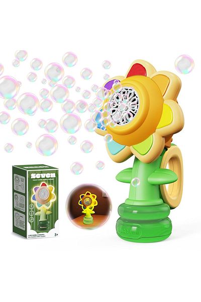 Generic Sunflower Bubble Machine for Kids – 5000+ Bubbles, Rechargeable, Night Light, Party Gift Set