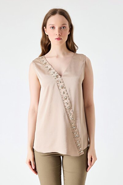 FEVER Bluză din satin cu detalii de prelucrare a pietrelor