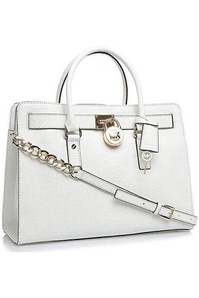 Michael Kors 30F4GHMS7T-085 Hamilton Large Satchel Bag for Women - Leather, White