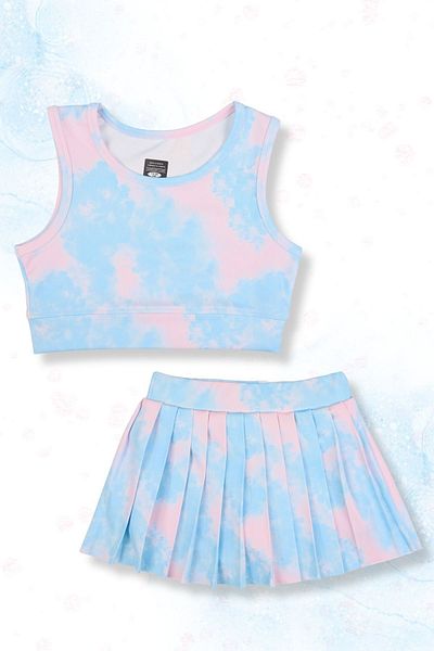 Beniizle Pantaloni scurți cu model Tie Dye cu fustă Crop Set sport pentru fete