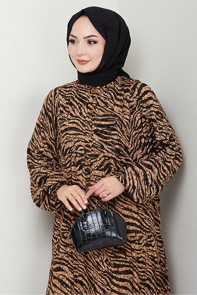 Bestenur Disra Half Button Woven Viscose Dress 1521 - Mink