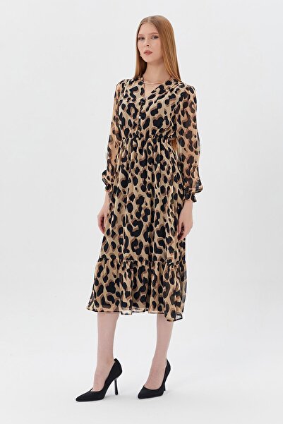 Shopping Shop Desenli Tül Elbise LEOPAR