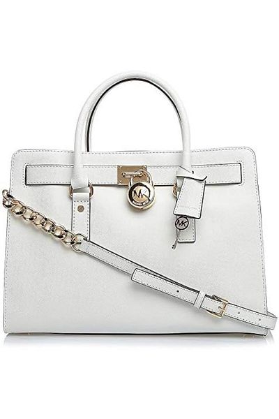 Michael Kors 30F4GHMS7T-085 Hamilton Large Satchel Bag for Women - Leather, White
