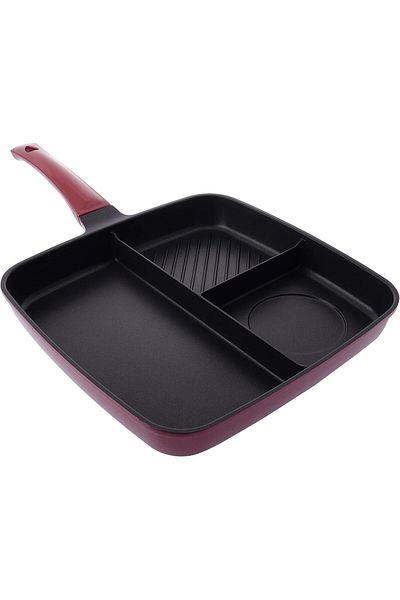 ALSAIF 3-in-1 Circular Breakfast Pan From New Life, Burgundy Marble Red, 32 Cm