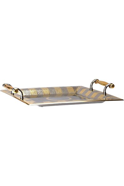 ALSAIF Square Stainless Steel Tray With Gold Design Material 201