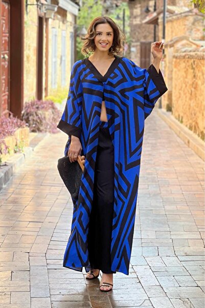 Nevin Kaya Moda Blue Striped Trousers Tunic Double Set