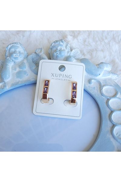 Lotus Hediye Purple Zircon Stone Steel Earrings