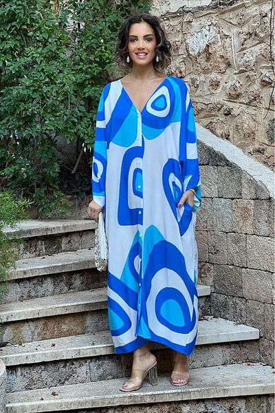 Nevin Kaya Moda Φόρεμα πουκάμισου με σχέδιο με το κακό μάτι