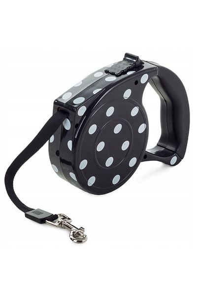 zola Lesa mecanica pentru caini, 5 m, greutate maxima suportata 15 kg, neagra cu buline albe