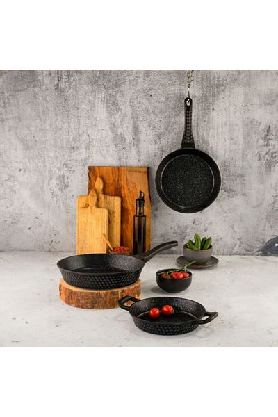 ÖZLİFE Arya Black Granite Casting 3-Piece Pan Set