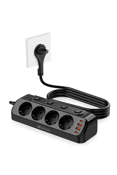 Choice 110-250v Eu 4 Black Eu Plug Desktop Power Board 4 Ac Power Sockets Separate Switch 2 Usb-a2 Usb-c Fa