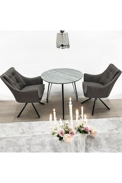 l'elefante 2-Seater Tea Table Set with Cushioned Chairs – Modern Wooden Coffee Table with Steel Frame – Com