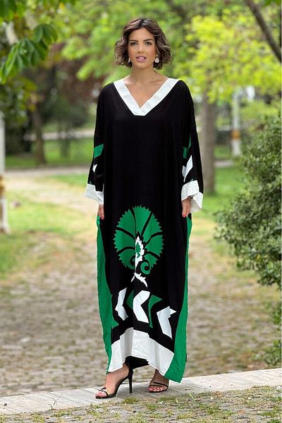 Nevin Kaya Moda Rochie Oversize Amore Negru Verde Alb