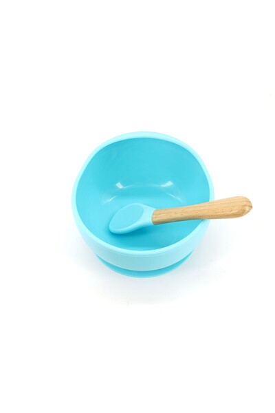The Hub Set 2 piese diversificare bebelusi si copii din silicon, bol cu ventuza, lingurita din lemn si