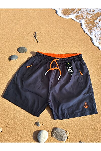 Karatopak Renkli Deniz Şortu 2 cepli Fermuarlı Çapa Baskılı