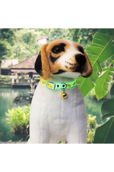 zola Puppy collar, transparent-fluorescent, 27x1.1 cm, silicone, yellow mouse pattern