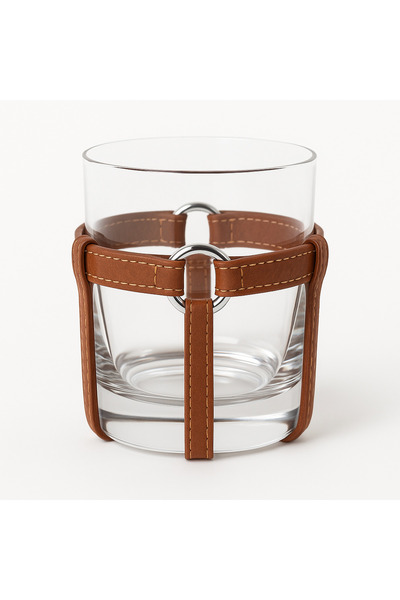 THE IVY CONCEPT STORE The Noble Run Series Tan Color Leather Glass Cup