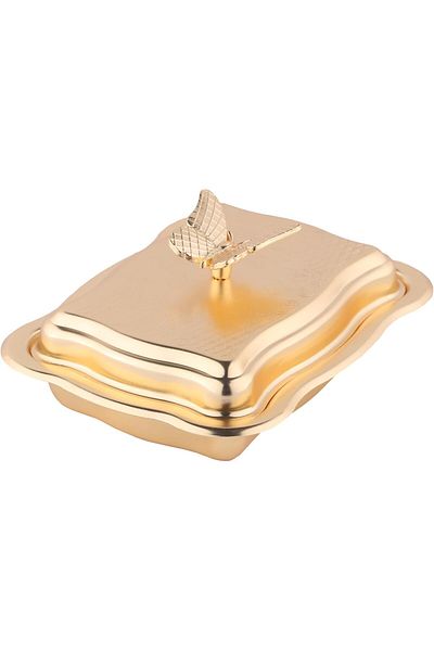 ALSAIF Iron Date Bowl With Butterfly Design Lid Size: Medium, Color: Matt Gold