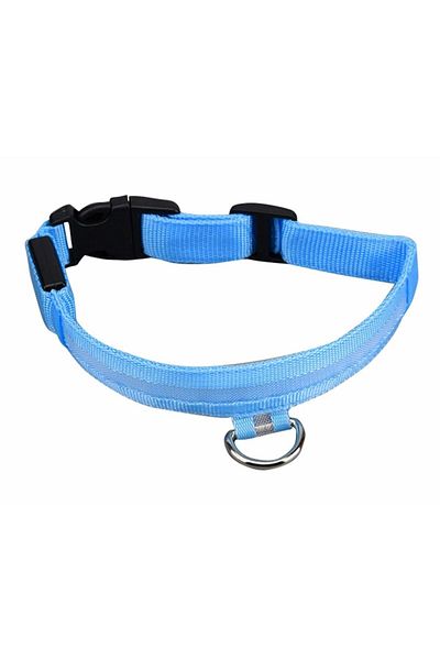 zola Zgarda LED catei, 3 moduri iluminare, impermeabila, marime S, 32-37 cm, albastra