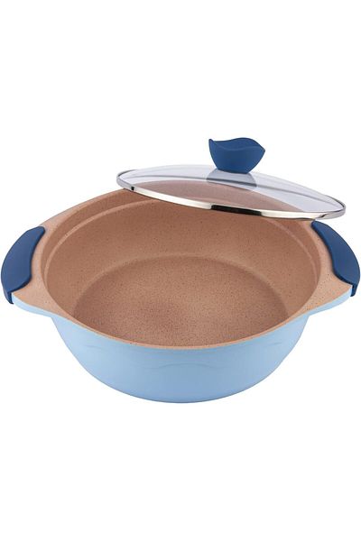 ALSAIF Non-stick Feta Cooking Pot With Glass Lid By Amirkook From , Size: 26 Cm, Blue