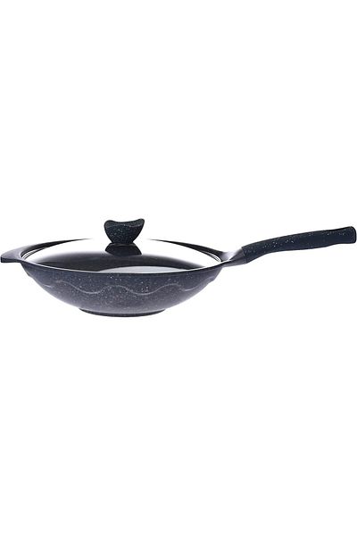 ALSAIF Non-stick Aluminum Frying Pan With Glass Lid By , Size: 32 Cm, Color: Blue Granite