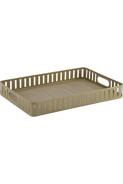 ALSAIF Rectangular Serving Tray With Side Handles Made Of Plastic For Coffee And Other Occasions, Golden Ma