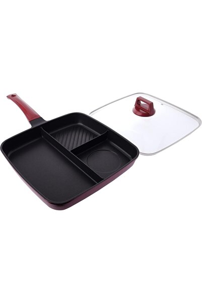 ALSAIF 3-in-1 Circular Breakfast Pan From New Life, Burgundy Marble Red, 32 Cm
