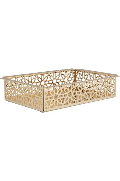 ALSAIF Reman Iron Steel Serving Tray With Lid ,colour: Gold ,size: Small