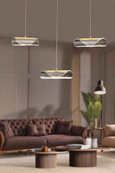 burenze Modern Tasarım Vegas Led Avize Üçlü Sıralı Ledli Gold Sarı