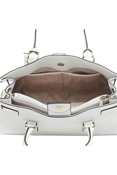 Michael Kors 30F4GHMS7T-085 Hamilton Large Satchel Bag for Women - Leather, White