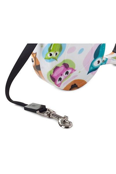 zola Μηχανικό λουρί σκύλου, 5 m, μέγιστο βάρος στήριξης 15 kg, λευκό με κουκουβάγια