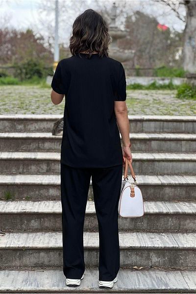 Nevin Kaya Moda Μαύρο Παντελόνι Patricia Μπλούζα Διπλό Σετ