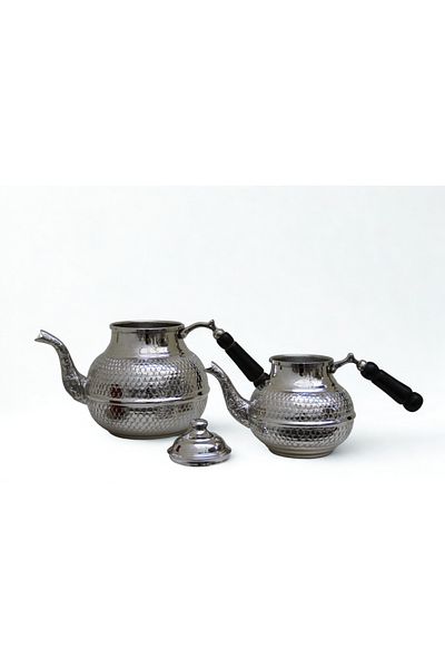 ANTEPSEPETİ Copper Silver Plated Heavy Teapot with Honeycomb