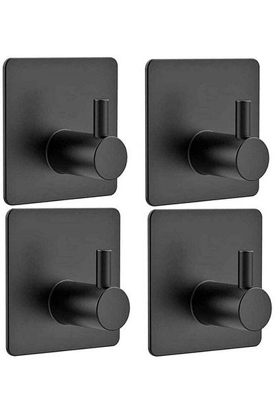 Primo Plus 4-Piece Stainless Steel Robe Hook Set Black 4.5x4.5x2.6cm