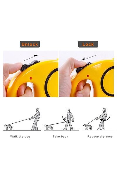 zola Mechanical dog leash, maximum weight 15 kg, 5m, yellow