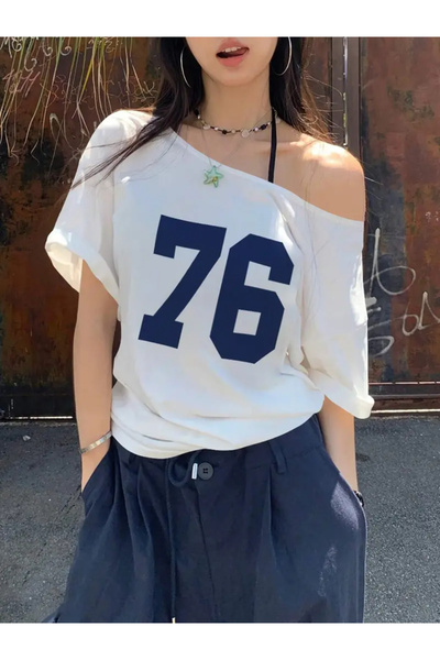 Keywest Μπλουζάκι Boat Neck 76 Printed Oversize 100% Cotton T-shirt