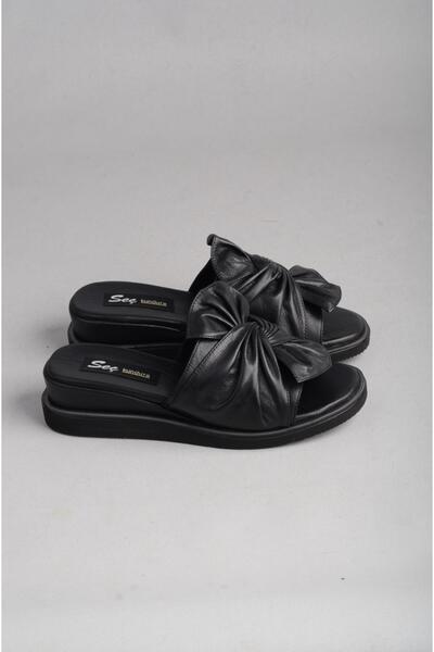SEÇ KUNDURA Seç 870704 Genuine Leather Padded Heel Slippers Black