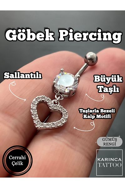 Karınca Piercing Heart Dangle Stone Belly Piercing