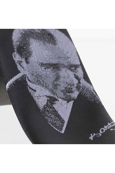 Gaffy Atatürk και υπογραφή με μοτίβο υφαντή μαύρη γραβάτα - Ak-24