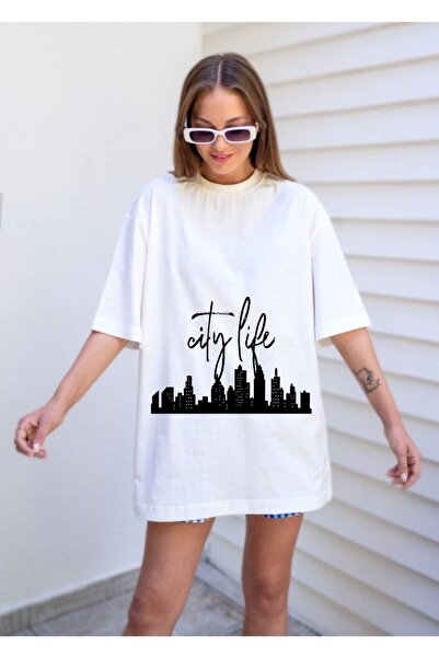 donamod Λευκό μπλουζάκι Oversize Unisex City Life Design