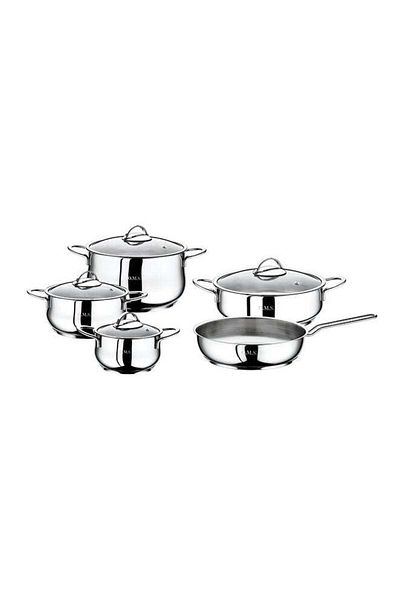 OMS 9-Piece Yumi Stainless Steel Cookware With Lid Set Silver 24cm