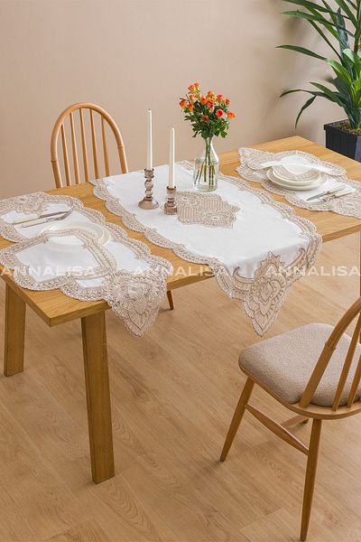 Annalisa Olivya 5 Piece Linen French Lace Lounge Set Cream Brown