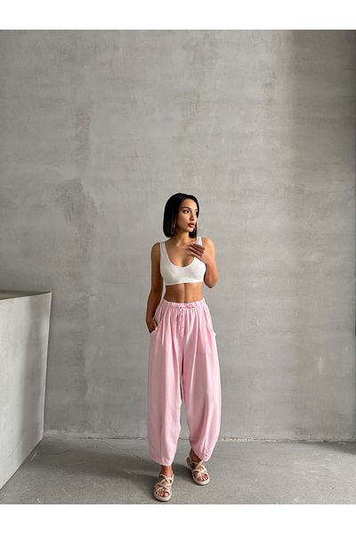 BEJNA Rosa Leinen-Ballonhose für Damen mit Struktur