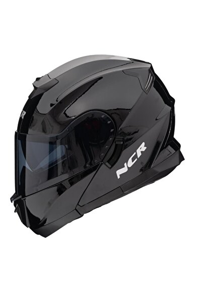 NCR Stars Çene Açılır Parlak Kask Siyah Vizörlü