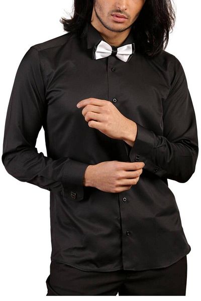 Dicotto Ata Collar Black Slim Fit Σμόκιν Πουκάμισο - Μανικετόκουμπα, Μασίφ Γαμπρός - 010