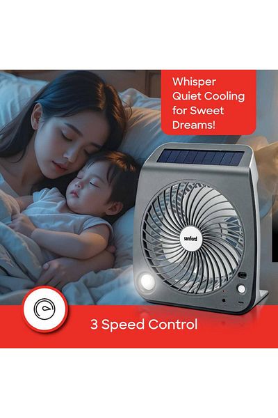 Sanford Sanford Solar Rechargeable Fan with LED Light, White