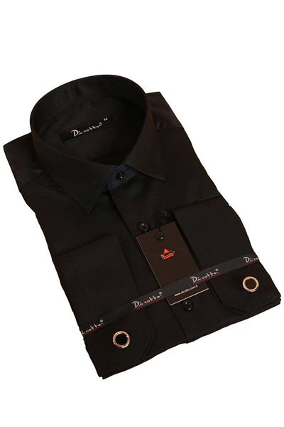 Dicotto Black Relaxed Cut Micro Fabric Regular Fit Men's Shirt with Cufflinks - 190-6